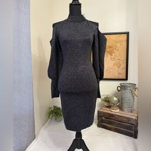 INC metallic bodycon cold shoulder dress